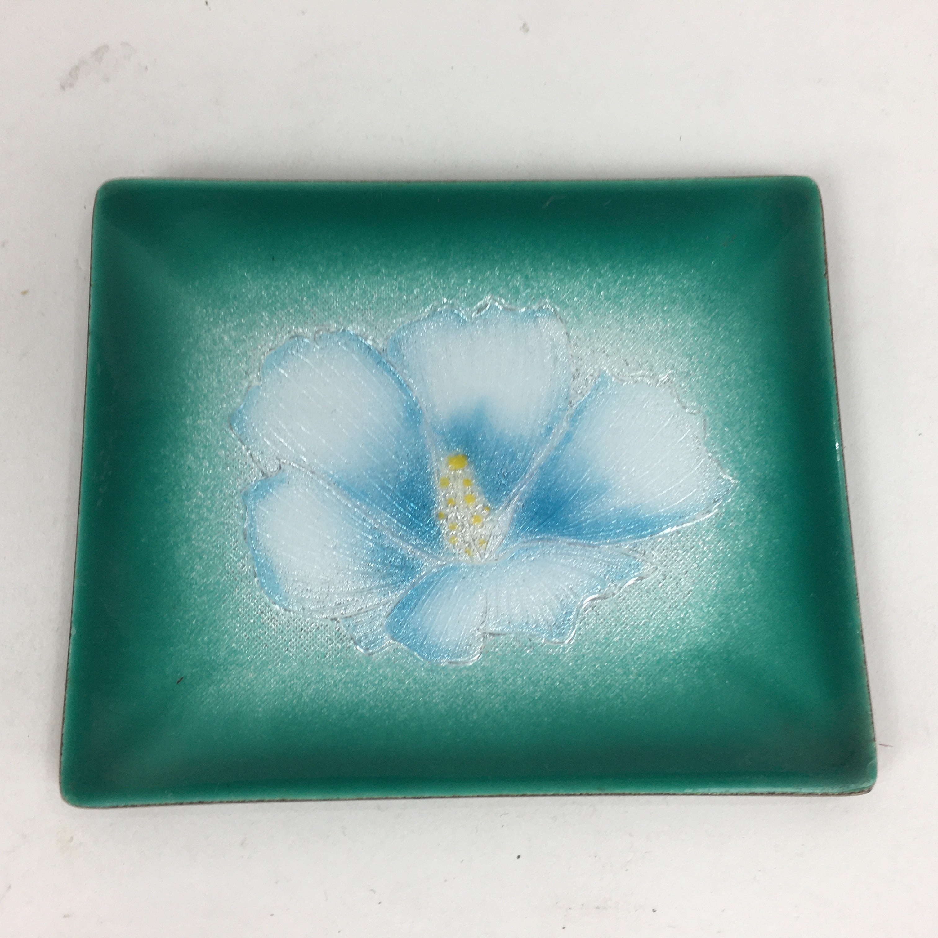 Japanese Cloisonné Ware Plate Vtg Kozara Ceramic Green Enamel Finish Metal T88