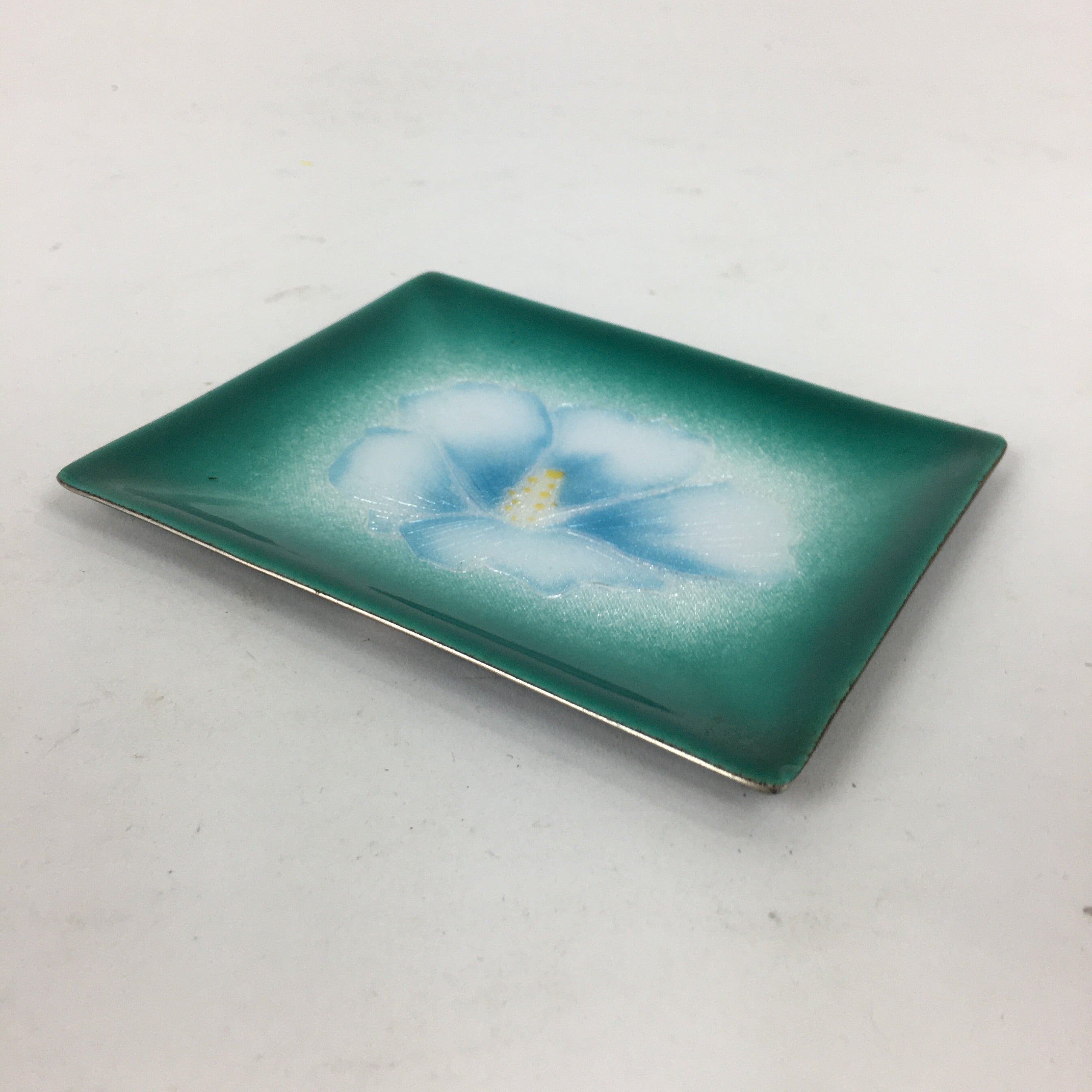 Japanese Cloisonné Ware Plate Vtg Kozara Ceramic Green Enamel Finish Metal T88