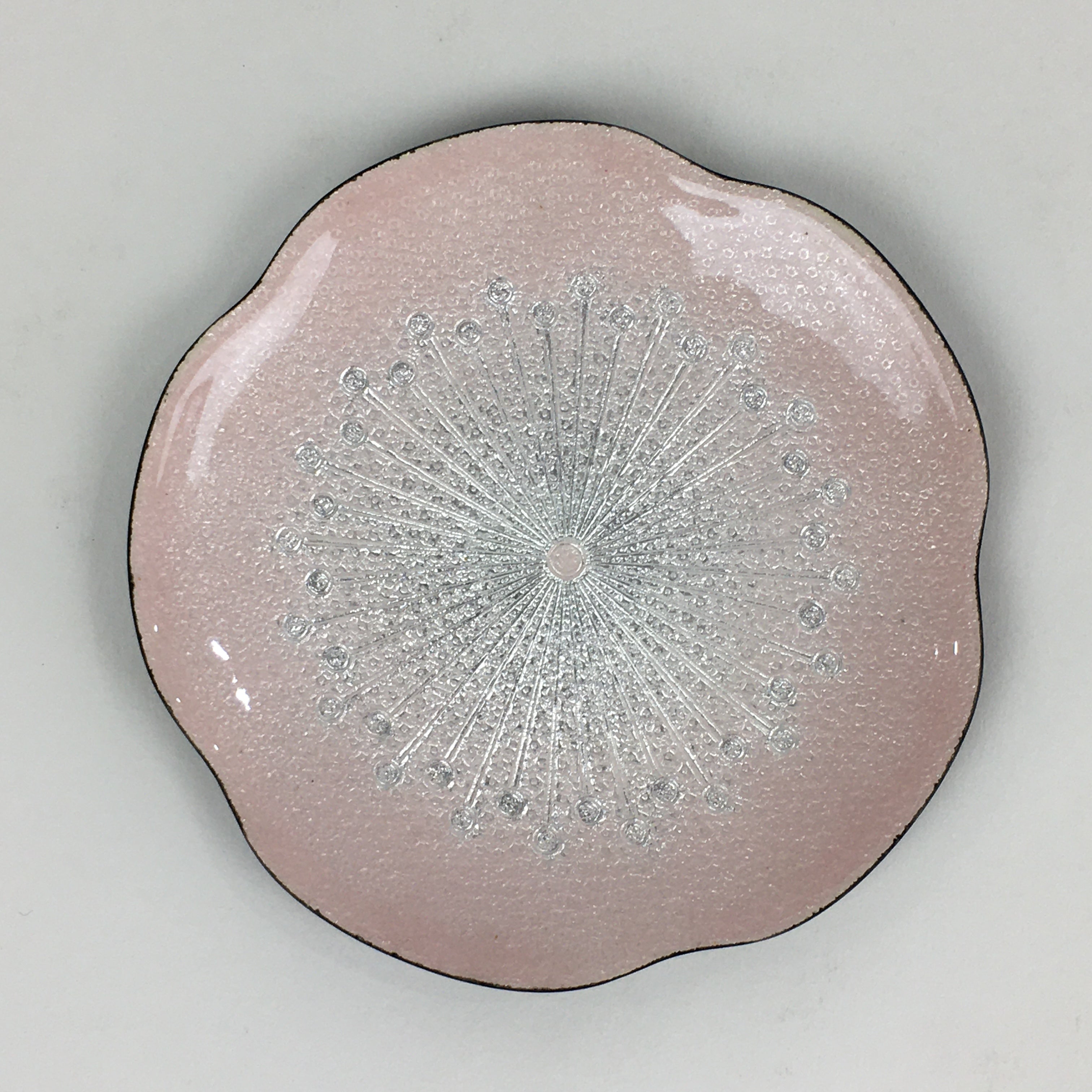 Japanese Cloisonné Ware Plate Vtg Pink Enamel Finish Metal Flower T94