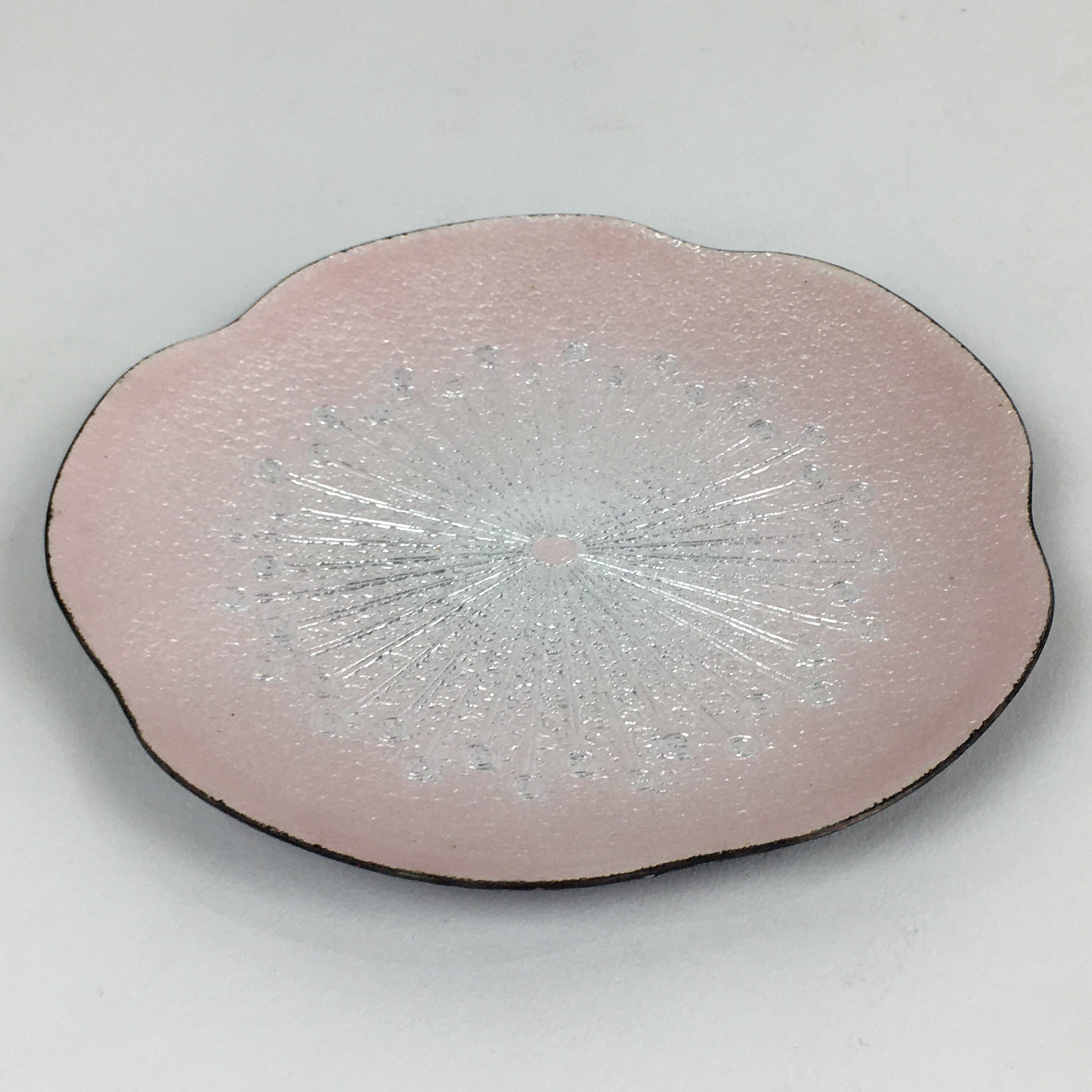 Japanese Cloisonné Ware Plate Vtg Pink Enamel Finish Metal Flower T94
