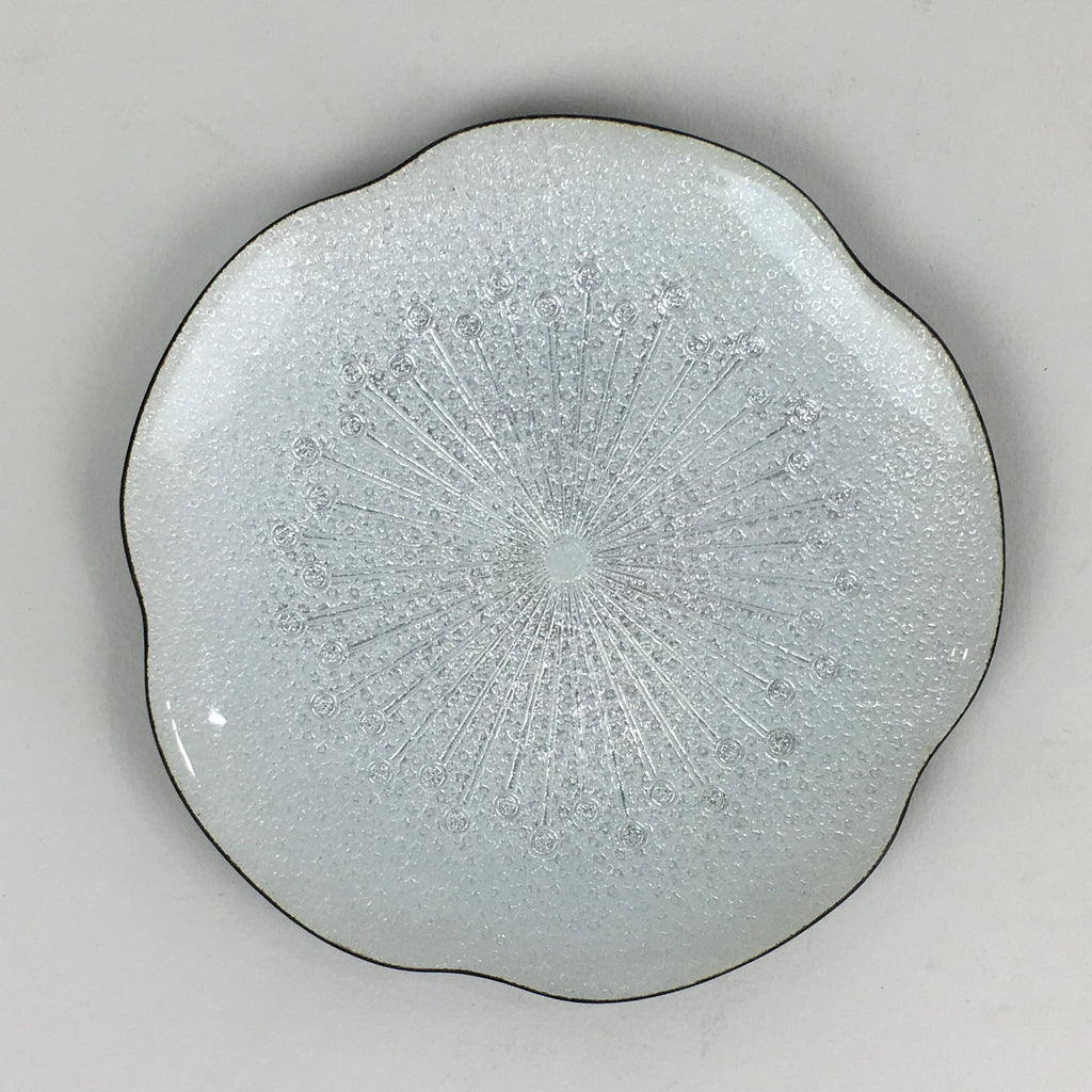 Japanese Cloisonné Ware Plate Vtg White Enamel Finish Metal Flower T95