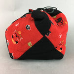 Japanese Cloth Drawstring Bag Vtg Fabric Kimono Pouch Black Red Manekineko KB8