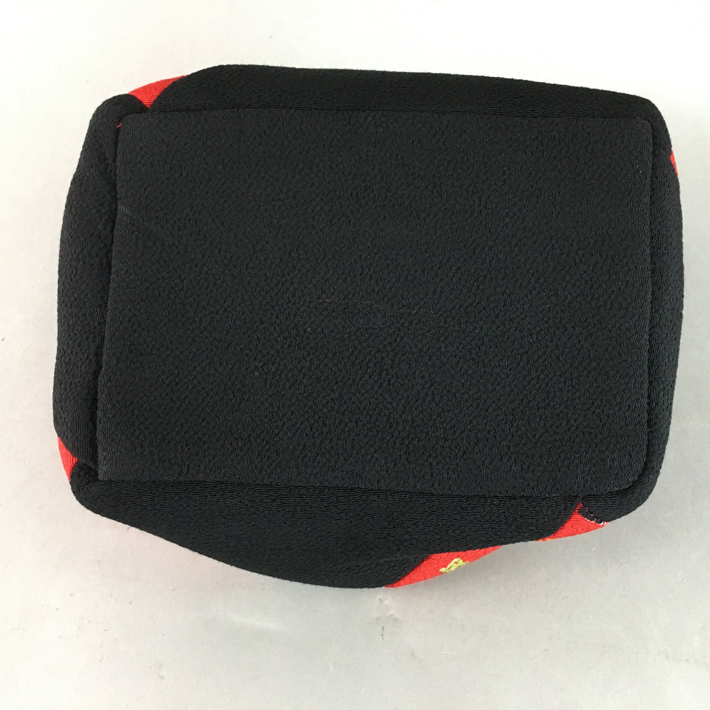 Japanese Cloth Drawstring Bag Vtg Fabric Kimono Pouch Black Red Manekineko KB8