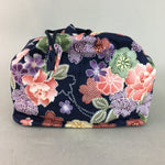 Japanese Cloth Drawstring Bag Vtg Fabric Kimono Pouch Floral Dark Blue KB10