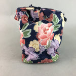 Japanese Cloth Drawstring Bag Vtg Fabric Kimono Pouch Floral Dark Blue KB10