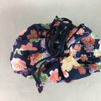 Japanese Cloth Drawstring Bag Vtg Fabric Kimono Pouch Floral Dark Blue KB10