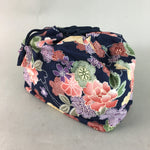 Japanese Cloth Drawstring Bag Vtg Fabric Kimono Pouch Floral Dark Blue KB10