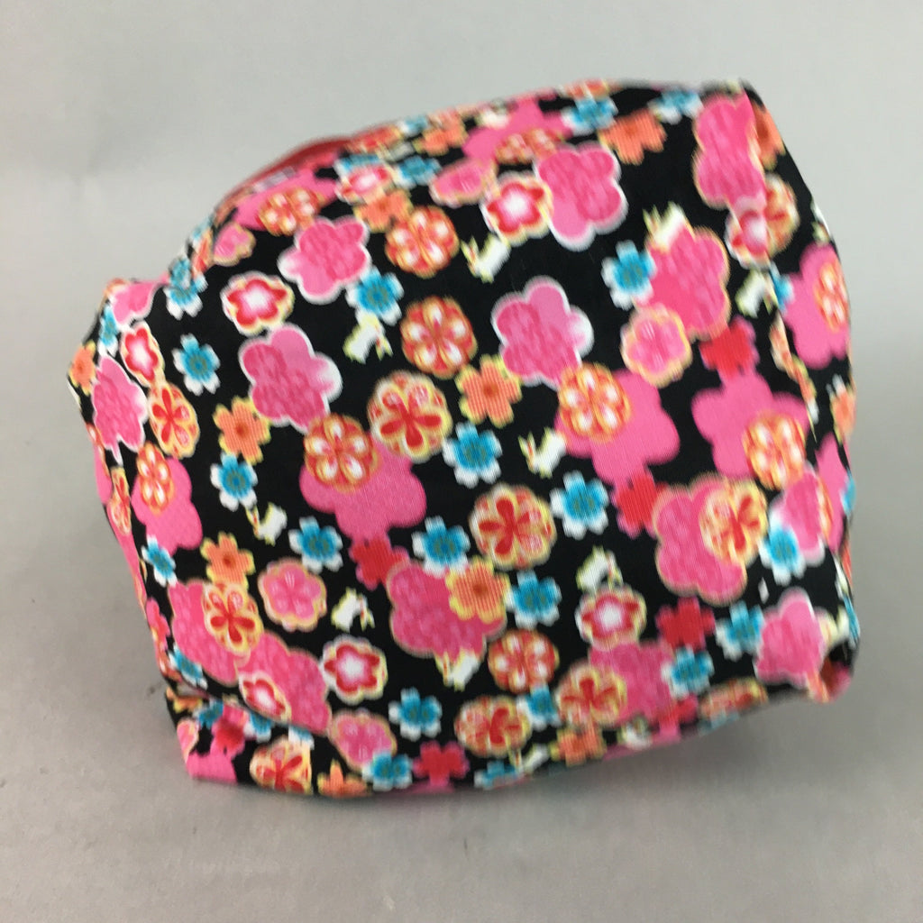 Japanese Cloth Drawstring Bag Vtg Fabric Kimono Pouch Floral Red Black KB13