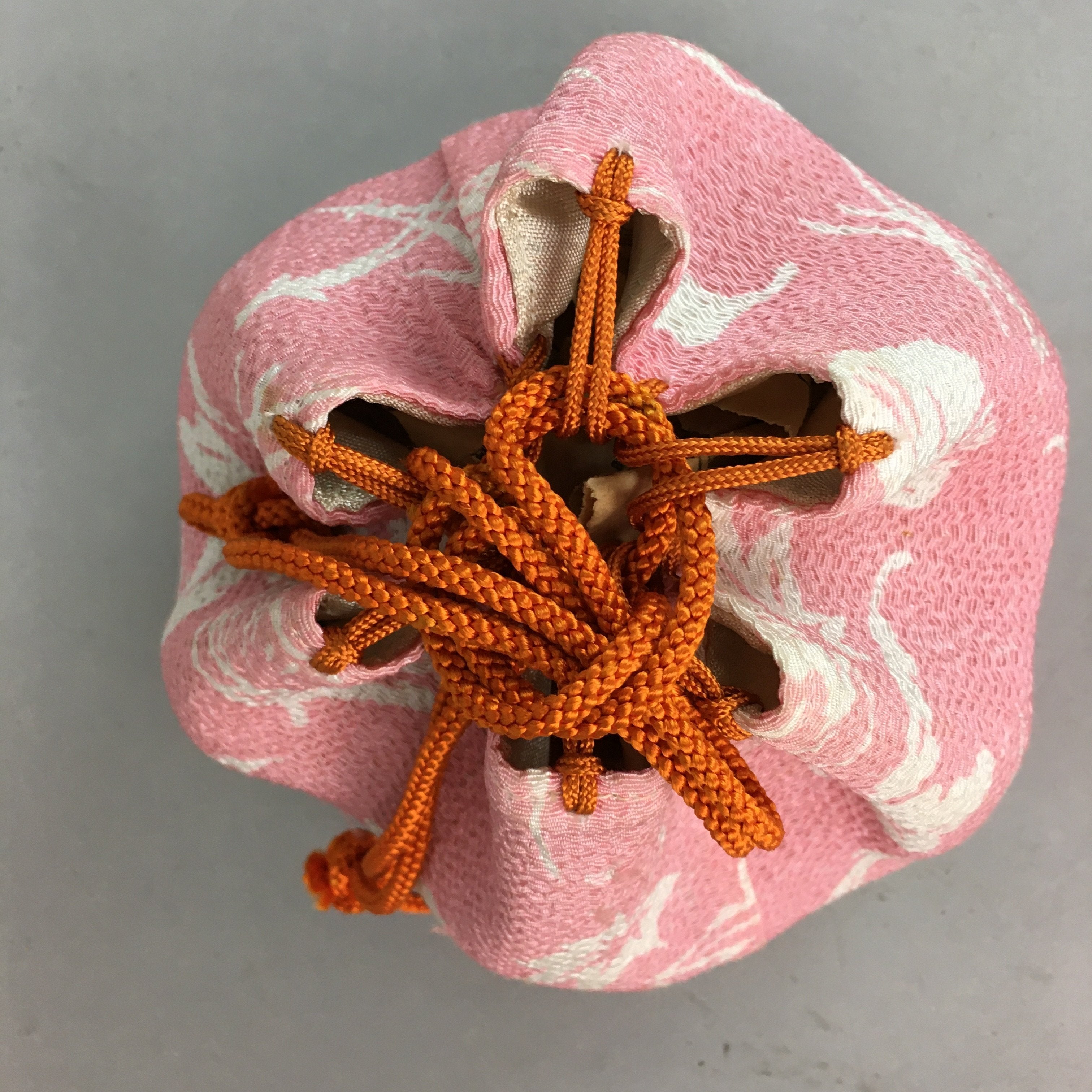 Japanese Cloth Drawstring Bag Vtg Fabric Kimono Pouch Pink Leaf KB17