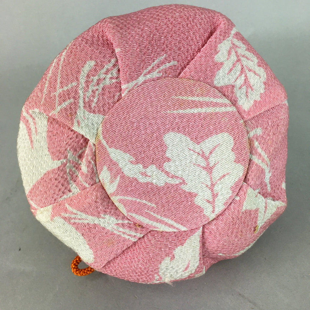 Japanese Cloth Drawstring Bag Vtg Fabric Kimono Pouch Pink Leaf KB17