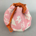 Japanese Cloth Drawstring Bag Vtg Fabric Kimono Pouch Pink Leaf KB17