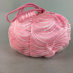 Japanese Cloth Drawstring Bag Vtg Fabric Kimono Pouch Pink Satin Lace KB16
