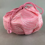 Japanese Cloth Drawstring Bag Vtg Fabric Kimono Pouch Pink Satin Lace KB16
