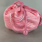 Japanese Cloth Drawstring Bag Vtg Fabric Kimono Pouch Pink Satin Lace KB16