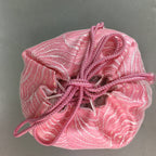 Japanese Cloth Drawstring Bag Vtg Fabric Kimono Pouch Pink Satin Lace KB16