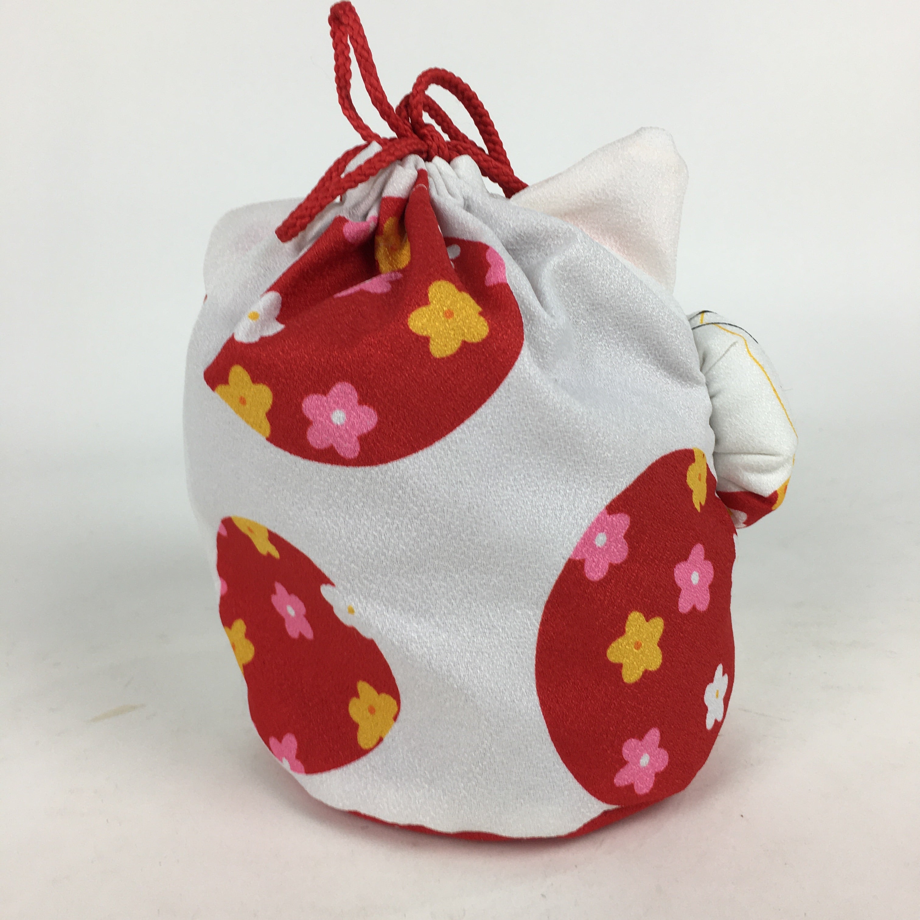 Japanese Cloth Drawstring Bag Vtg Fabric Pouch Cat Kinchaku-Bukuro KB26