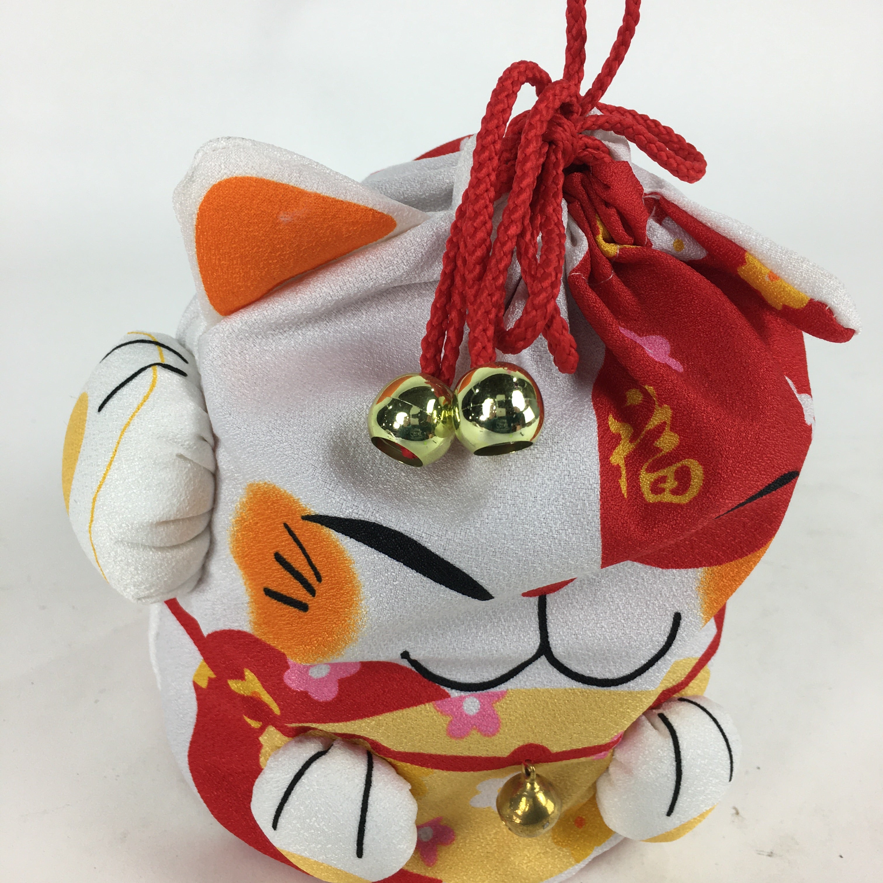 Japanese Cloth Drawstring Bag Vtg Fabric Pouch Cat Kinchaku-Bukuro KB26