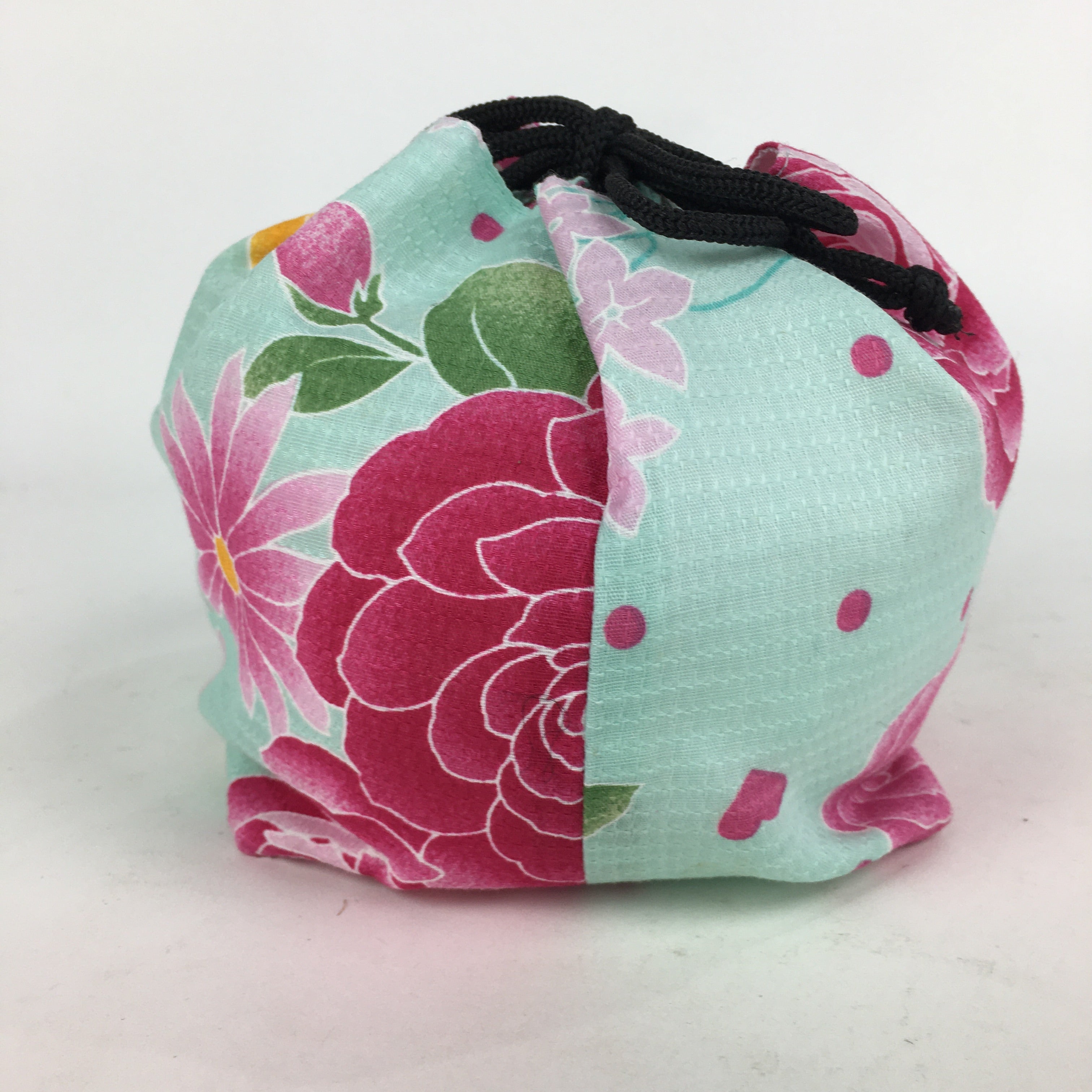 Japanese Cloth Drawstring Bag Vtg Fabric Pouch Flower Kinchaku-Bukuro KB25