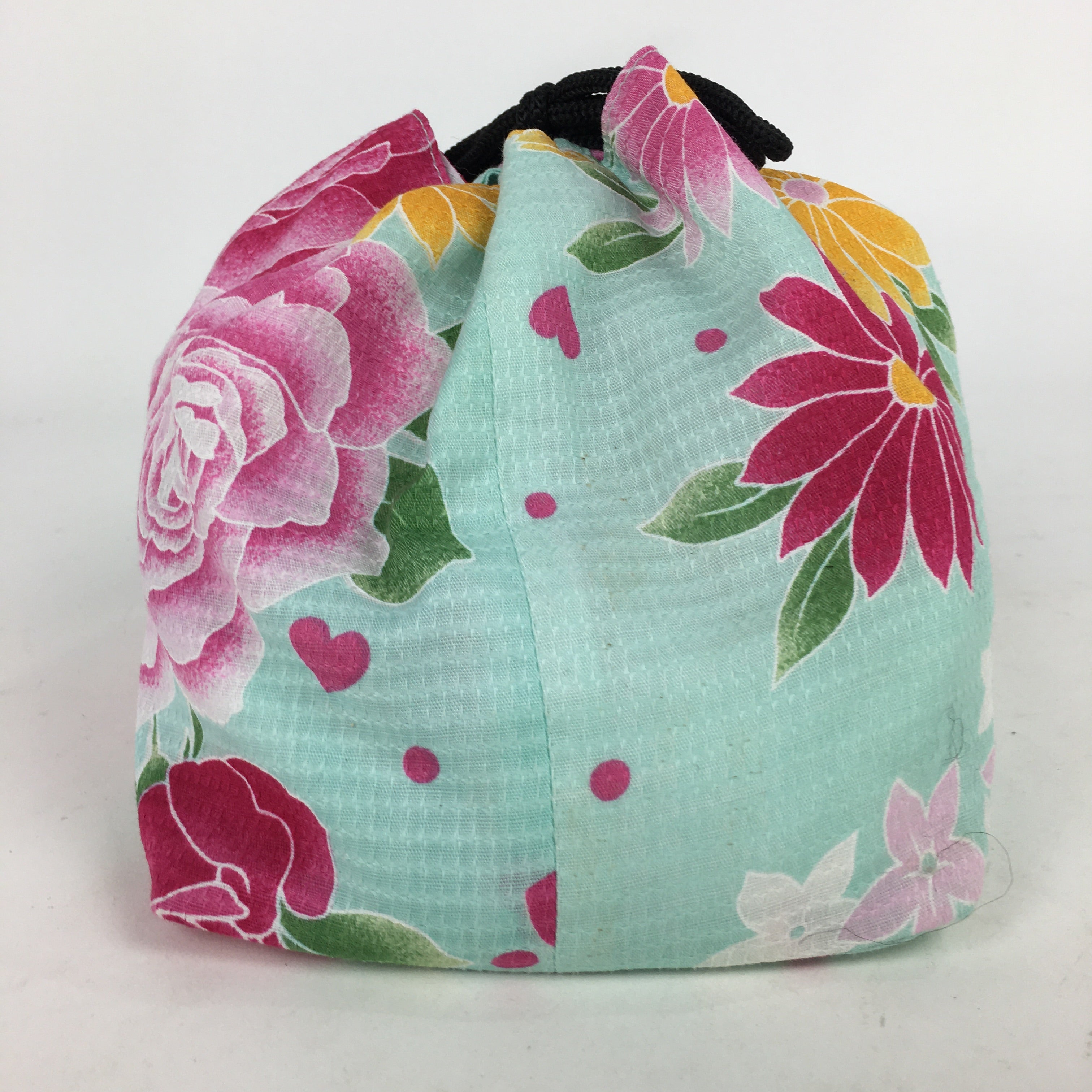 Japanese Cloth Drawstring Bag Vtg Fabric Pouch Flower Kinchaku-Bukuro KB25