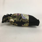 Japanese Cloth Drawstring Bag Vtg Kimono Fabric Pouch Black Kinchaku-Bukuro KB22