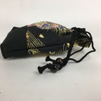 Japanese Cloth Drawstring Bag Vtg Kimono Fabric Pouch Black Kinchaku-Bukuro KB22