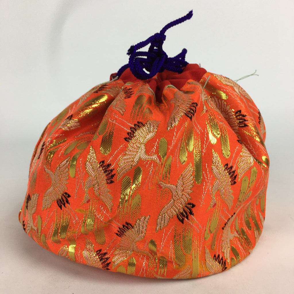 Japanese Cloth Drawstring Bag Vtg Kimono Fabric Pouch Black Kinchaku-Bukuro KB23