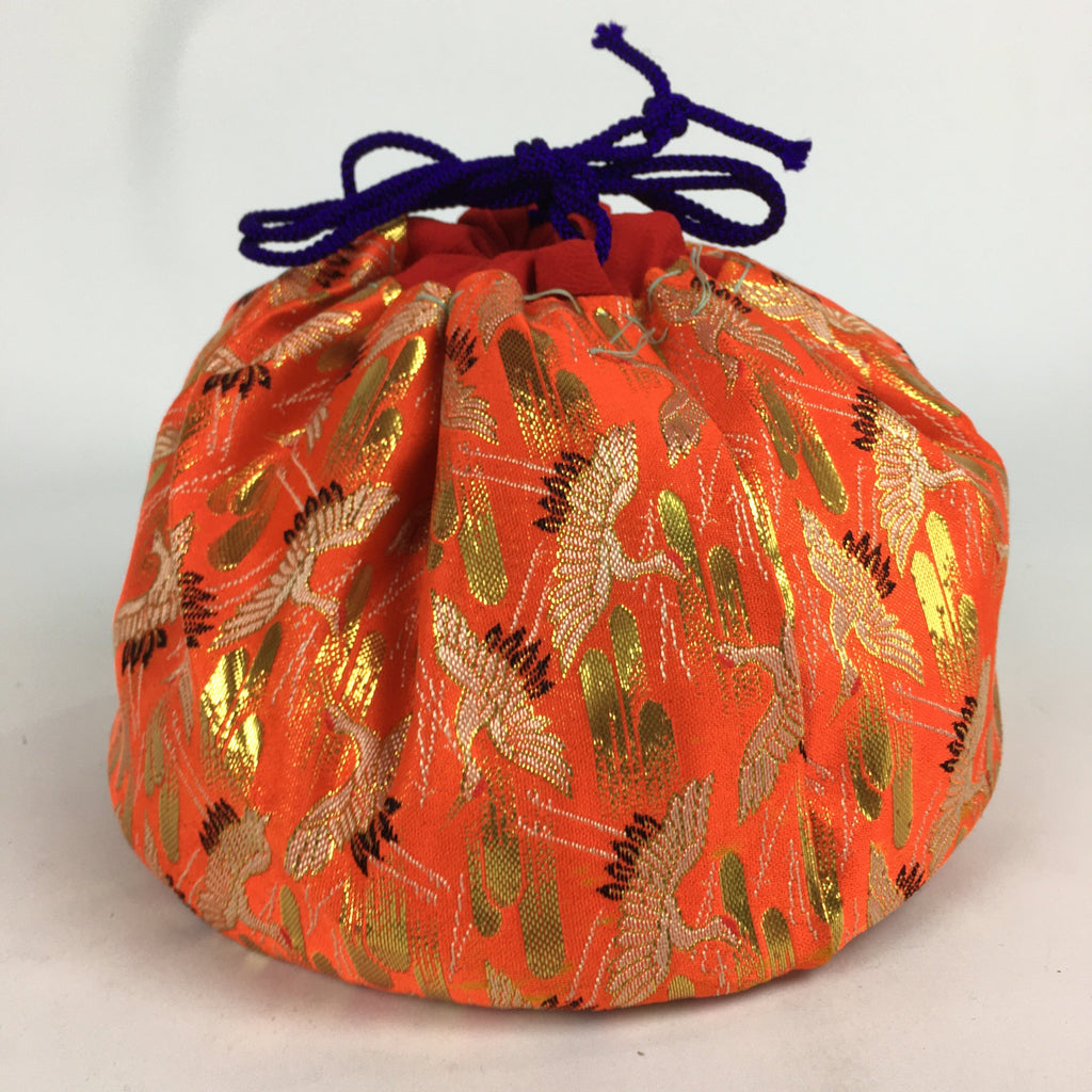 Japanese Cloth Drawstring Bag Vtg Kimono Fabric Pouch Black Kinchaku-Bukuro KB23