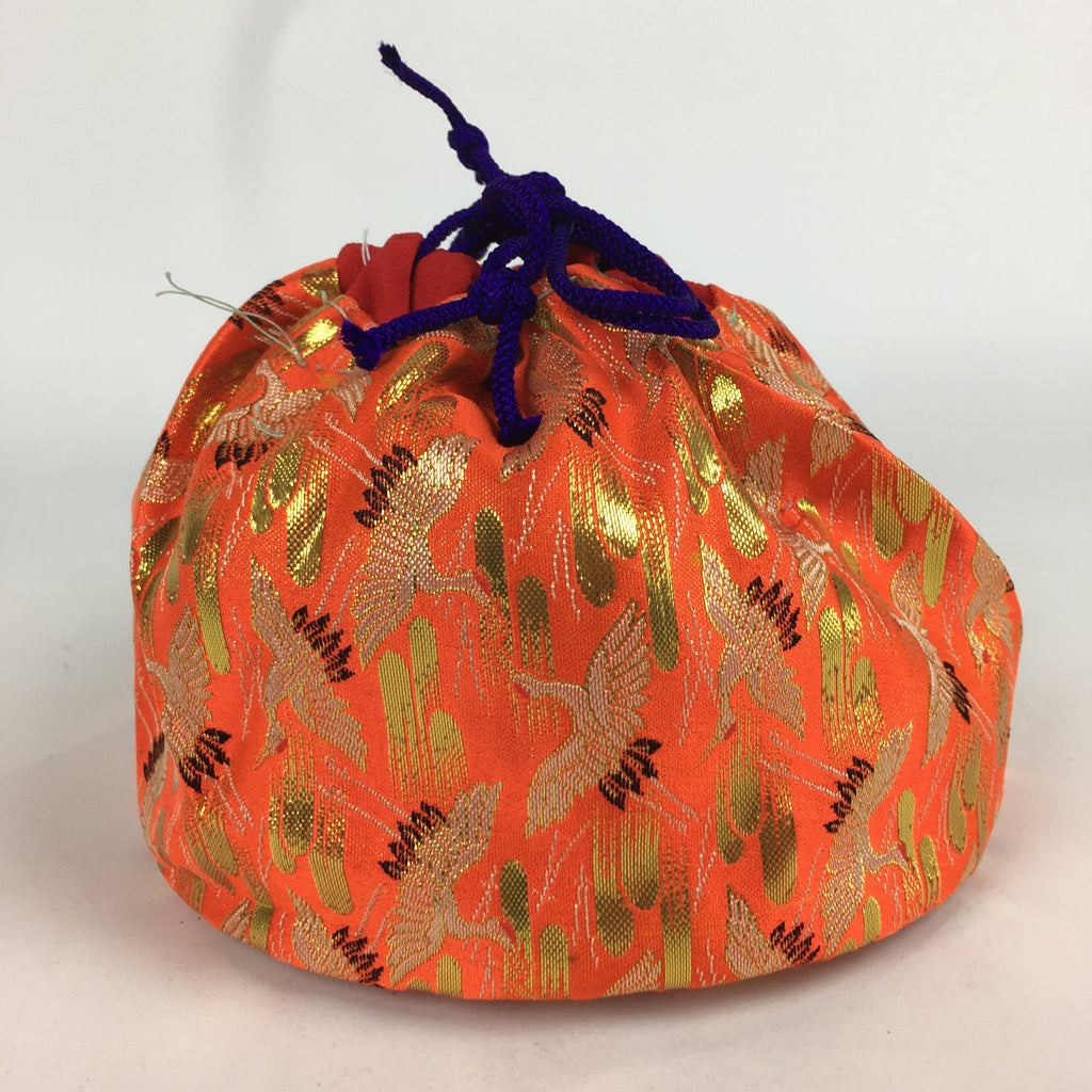 Japanese Cloth Drawstring Bag Vtg Kimono Fabric Pouch Black Kinchaku-Bukuro KB23