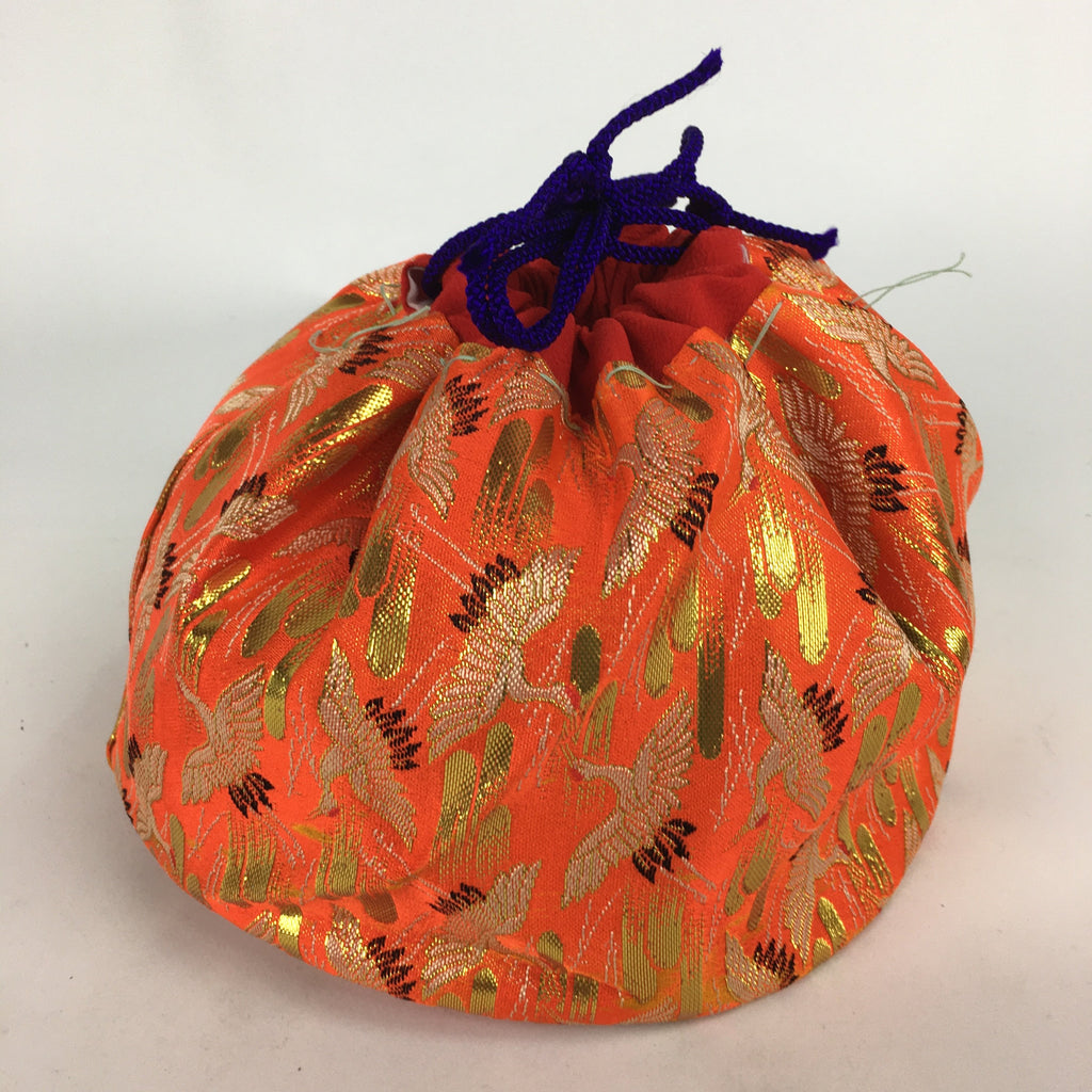 Japanese Cloth Drawstring Bag Vtg Kimono Fabric Pouch Black Kinchaku-Bukuro KB23