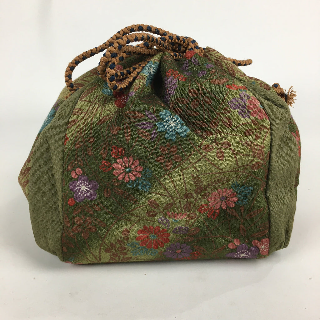 Japanese Cloth Drawstring Bag Vtg Kimono Fabric Pouch Black Kinchaku-Bukuro KB24