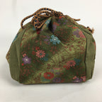 Japanese Cloth Drawstring Bag Vtg Kimono Fabric Pouch Black Kinchaku-Bukuro KB24