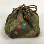 Japanese Cloth Drawstring Bag Vtg Kimono Fabric Pouch Black Kinchaku-Bukuro KB24