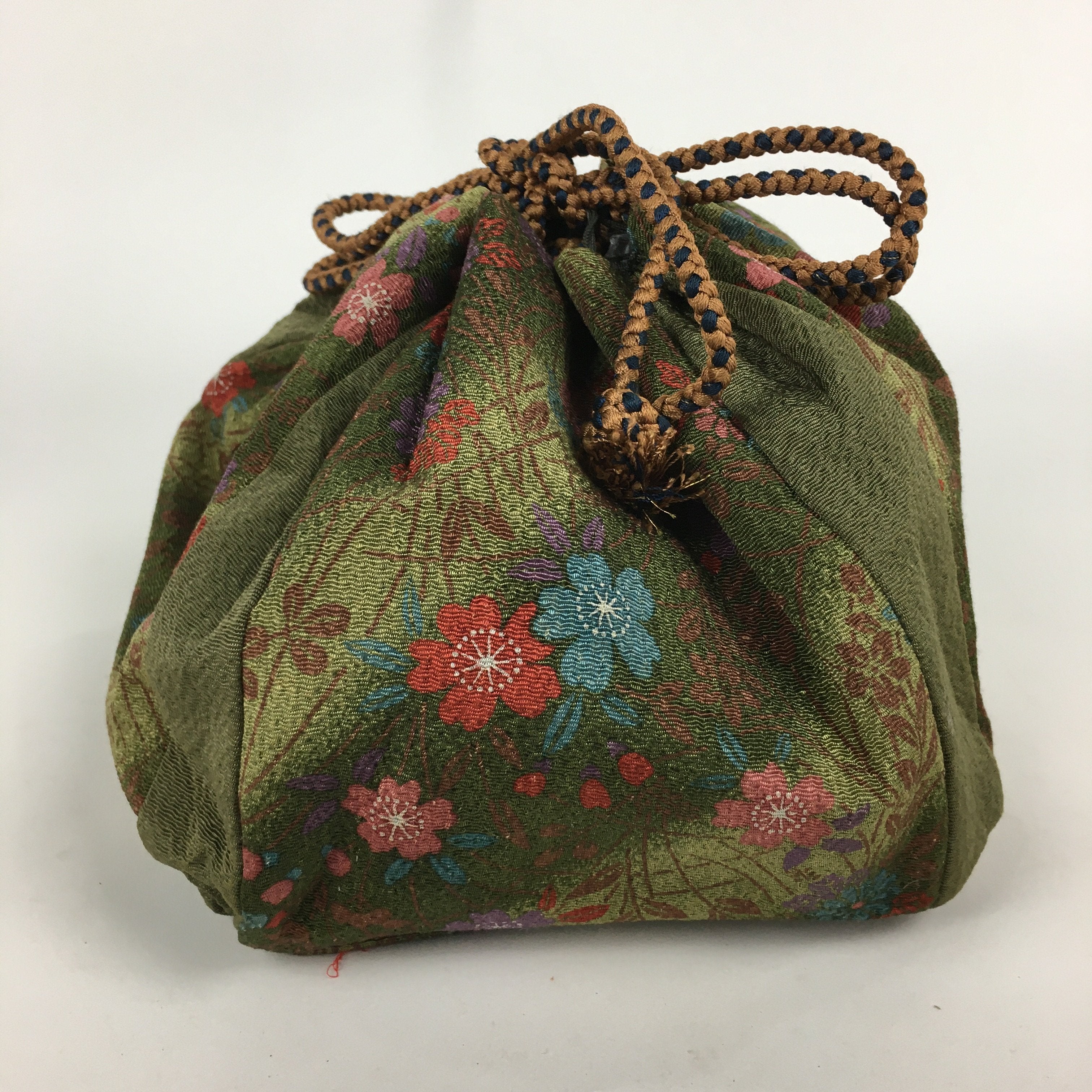 Japanese Cloth Drawstring Bag Vtg Kimono Fabric Pouch Black Kinchaku-Bukuro KB24
