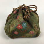 Japanese Cloth Drawstring Bag Vtg Kimono Fabric Pouch Black Kinchaku-Bukuro KB24
