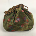 Japanese Cloth Drawstring Bag Vtg Kimono Fabric Pouch Black Kinchaku-Bukuro KB24