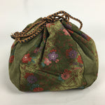 Japanese Cloth Drawstring Bag Vtg Kimono Fabric Pouch Black Kinchaku-Bukuro KB24