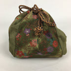Japanese Cloth Drawstring Bag Vtg Kimono Fabric Pouch Black Kinchaku-Bukuro KB24