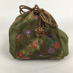 Japanese Cloth Drawstring Bag Vtg Kimono Fabric Pouch Black Kinchaku-Bukuro KB24