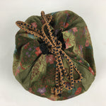 Japanese Cloth Drawstring Bag Vtg Kimono Fabric Pouch Black Kinchaku-Bukuro KB24