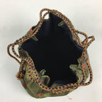 Japanese Cloth Drawstring Bag Vtg Kimono Fabric Pouch Black Kinchaku-Bukuro KB24