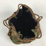 Japanese Cloth Drawstring Bag Vtg Kimono Fabric Pouch Black Kinchaku-Bukuro KB24