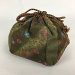 Japanese Cloth Drawstring Bag Vtg Kimono Fabric Pouch Black Kinchaku-Bukuro KB24