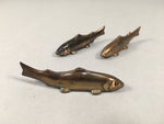 Japanese Copper Chopstick Rest 3pc Set Vtg Metal Hashioki Fish Ayu Brown JK176