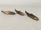 Japanese Copper Chopstick Rest 3pc Set Vtg Metal Hashioki Fish Ayu Brown JK176