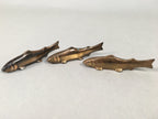 Japanese Copper Chopstick Rest 3pc Set Vtg Metal Hashioki Fish Ayu Brown JK176
