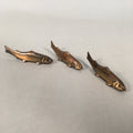Japanese Copper Chopstick Rest 3pc Set Vtg Metal Hashioki Fish Ayu Brown JK176