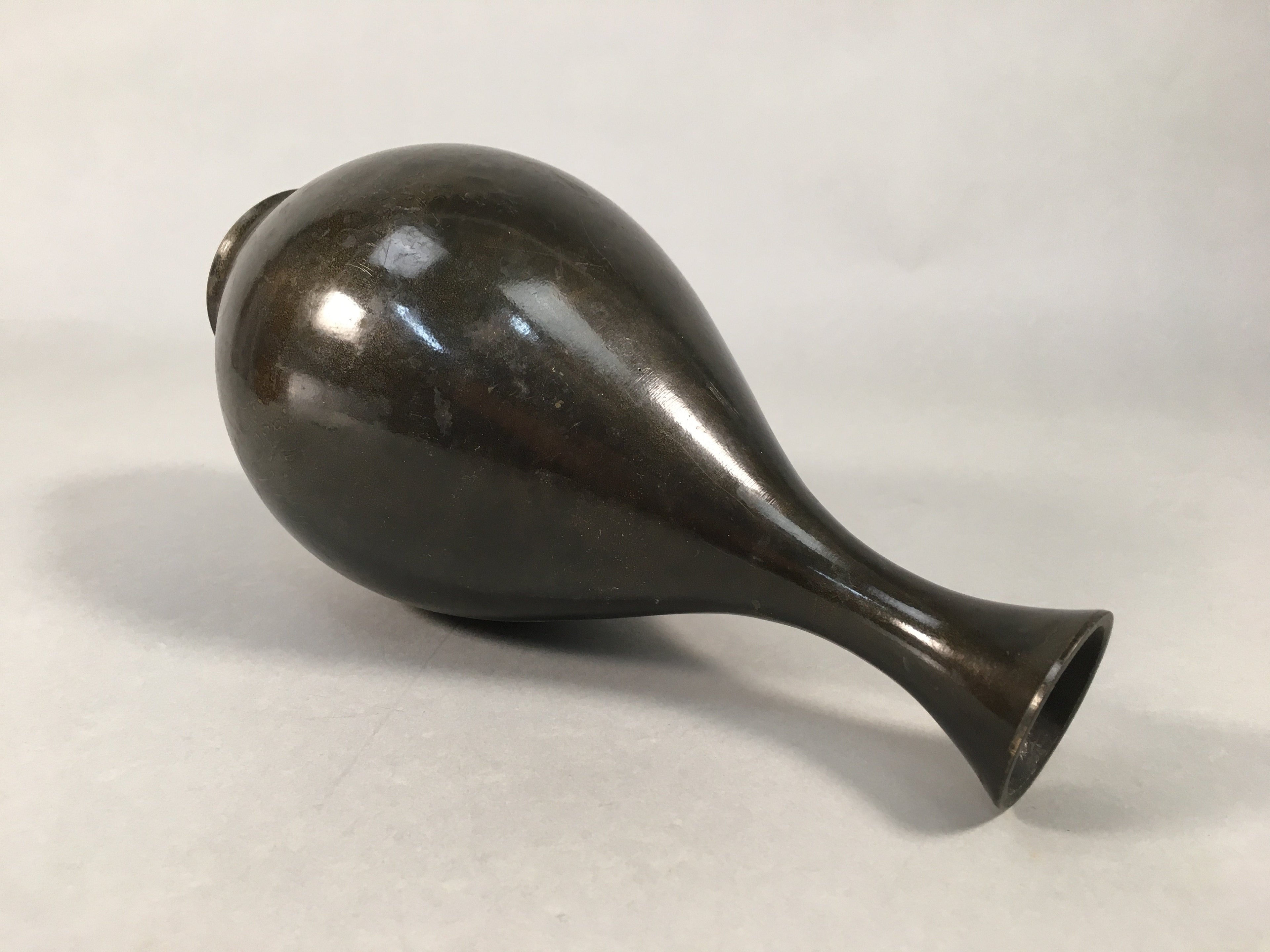 Japanese Copper Flower Vase Vtg Cast Metal Kabin Ikebana Brown FV898