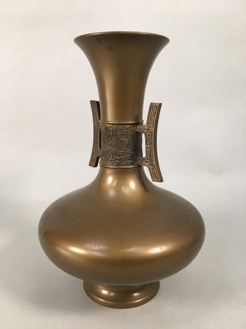 Japanese Copper Flower Vase Vtg Cast Metal Kabin Ikebana Brown FV900