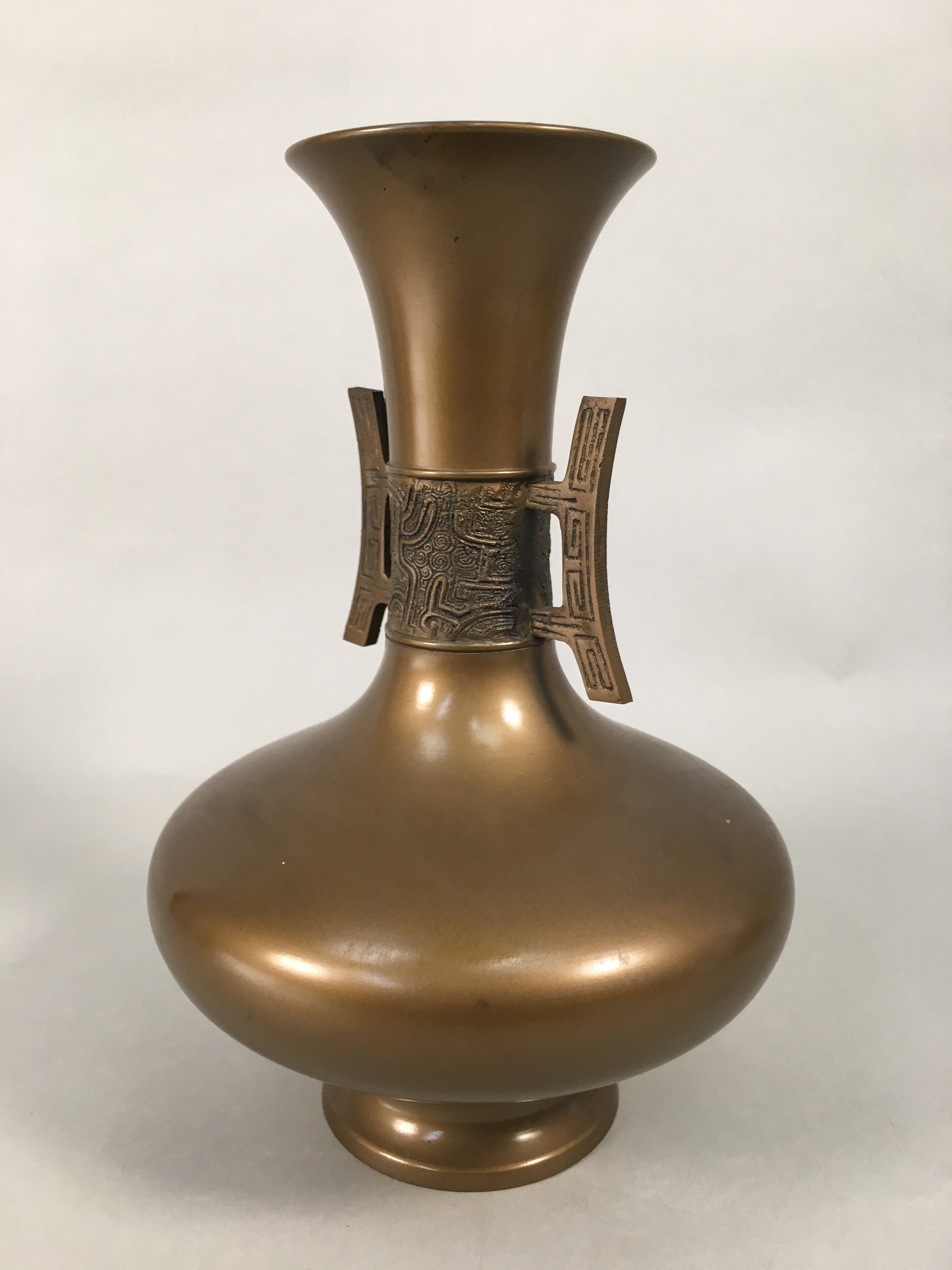 Japanese Copper Flower Vase Vtg Cast Metal Kabin Ikebana Brown FV900