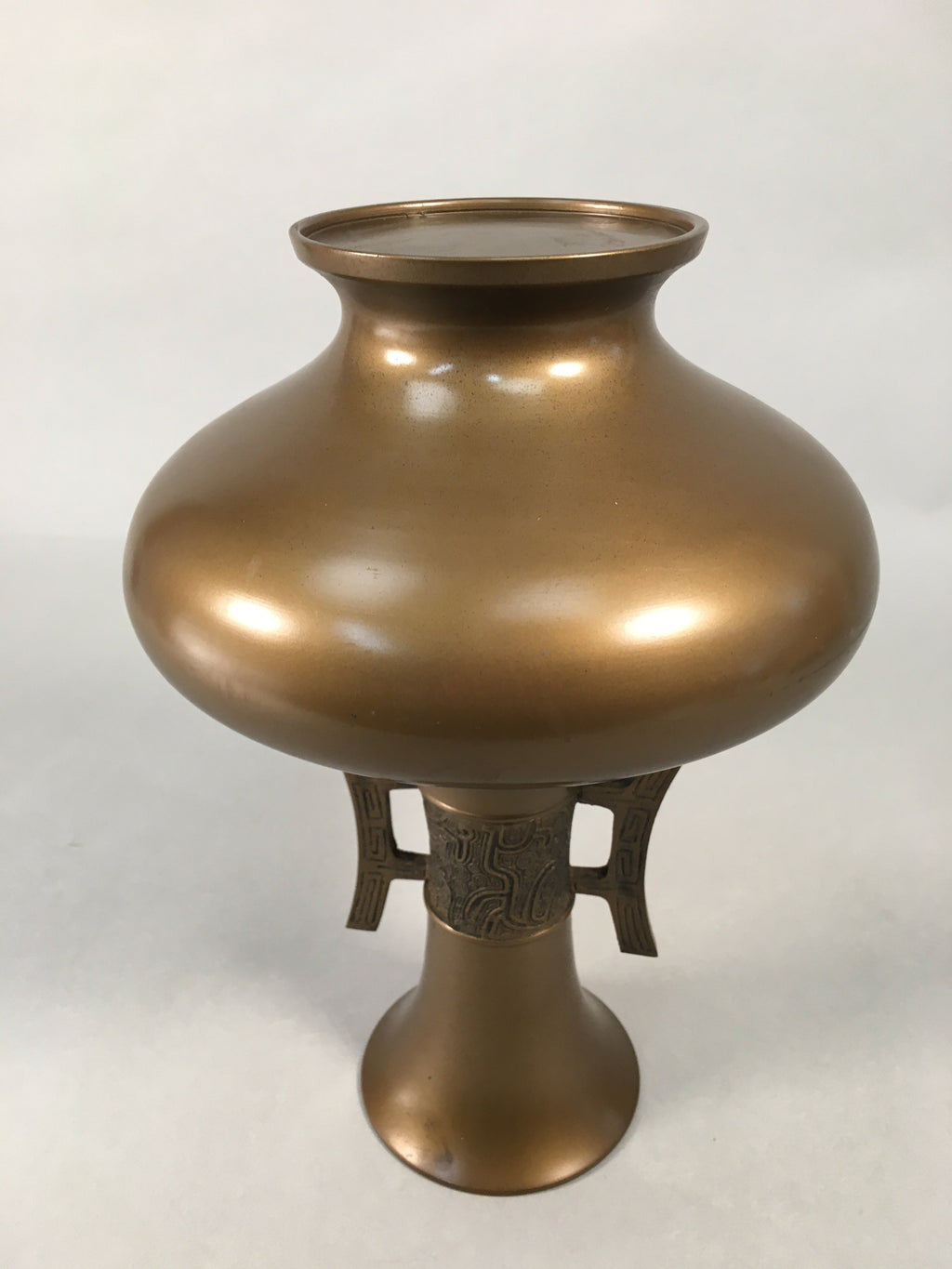 Japanese Copper Flower Vase Vtg Cast Metal Kabin Ikebana Brown FV900